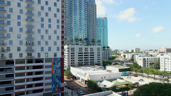 Aerial view of downtown buildings in Tampa Florida on a sunny day