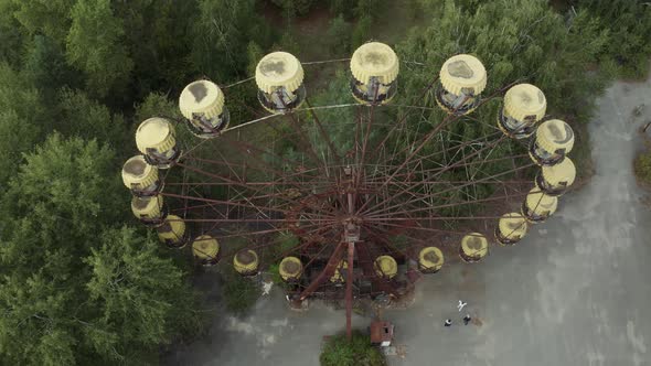 Chernobyl Ferris Wheel Fairground From Drone View Closeup