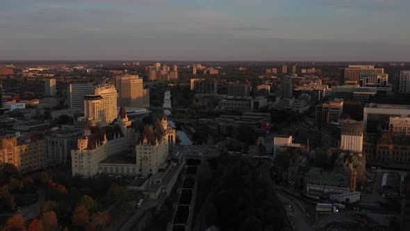 Parliament Hill Ottawa Canada Aerial Golden Hour