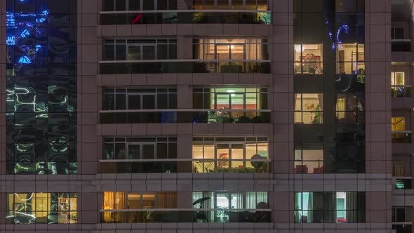 Night View of Exterior Apartment Building Timelapse