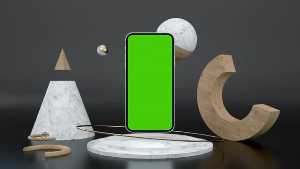 Abstract Green Screen Cellphone Use for Chroma Key Mockup Smart 3d Device Frame