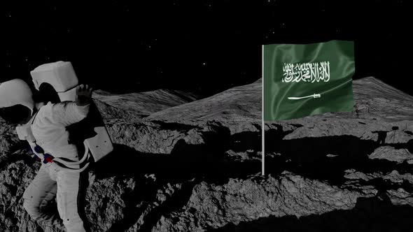 Astronaut Planting Saudi Arabia Flag on the Moon