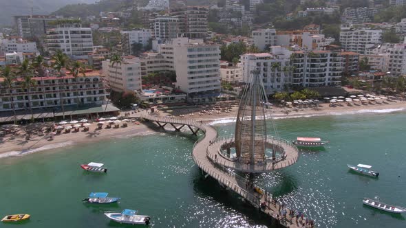 Los Muertos Pier At Daytime - Puerto Vallarta, Jalisco, Mexico - aerial drone shot