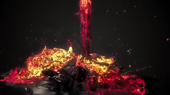 3 D Animation Liquid, Red Hot Lava Poured Onto The Stone Surface alt