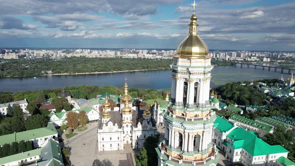 Aerial View of Kiev Pechersk Lavra Great Lavra Bell Tower Orthodox Monastery