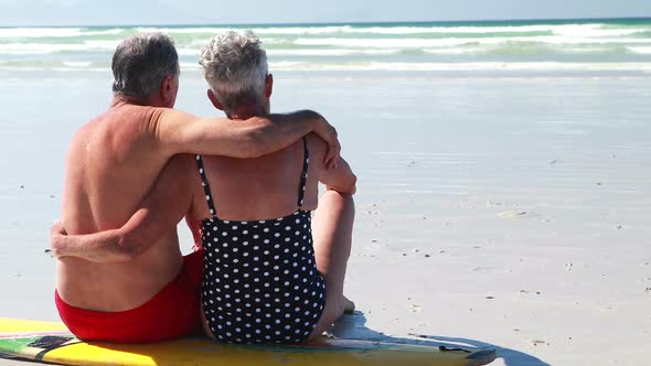 Senior couple sitting on the beach