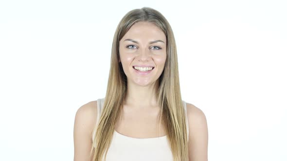 Portrait Of Smiling Woman, White Background