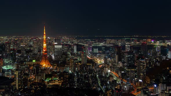 Tokyo Night Aerial Cityscape Highway Traffic Lanes