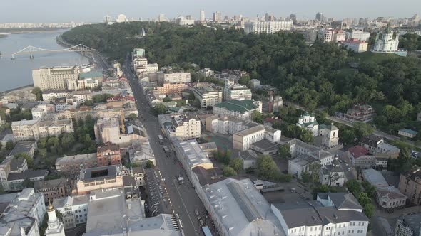 Aerial View of Kyiv, Ukraine. Slow Motion, Flat, Gray