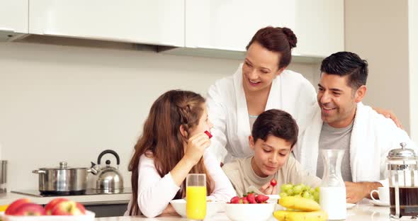 Happy Family Having their Breakfast Together