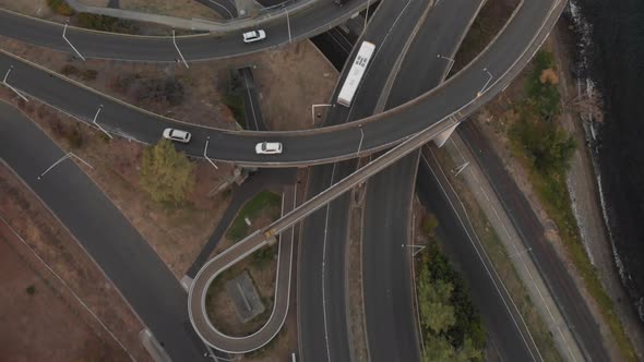 Aerial view highway crossroad (Drone Shot)