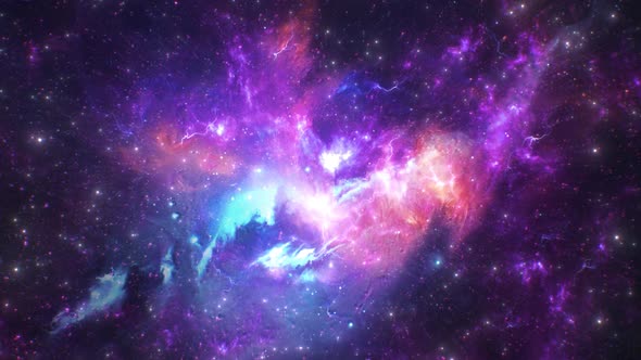 Fly Through Stars in Outer Space Nebula Supernova Galaxy Journey