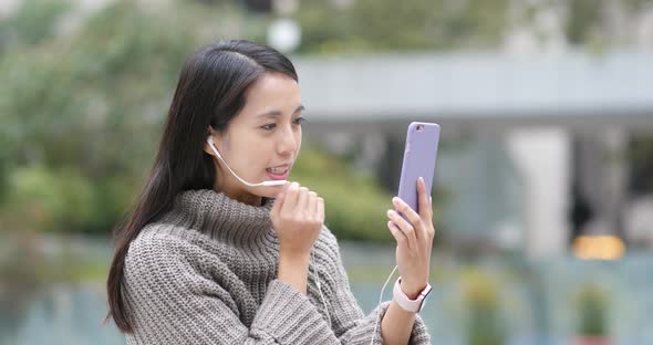 Woman talk to cellphone with video call