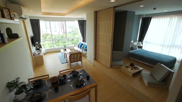 Modern Japanese Open Plan Living Area Decoration Walkthrough