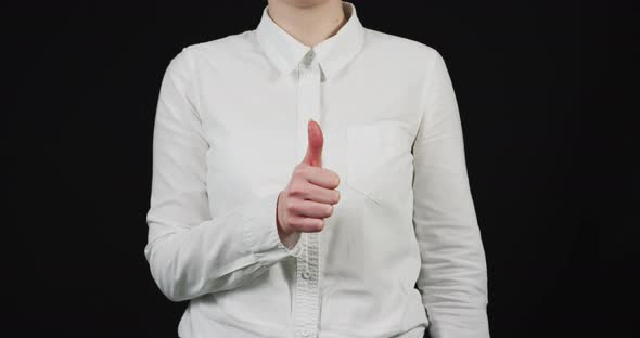 Woman showing "big like" sign