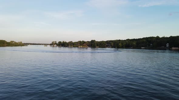 lonely boat sailing at the lake