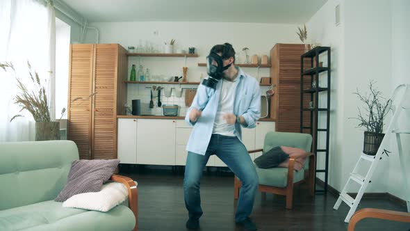 Furnished Apartment with a Dancing Man in a Hazmat Mask