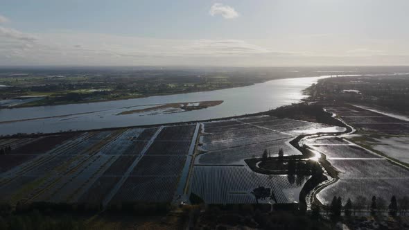 Aerial Footage of Fraser Valley farmers fields flooded from torrential rains, climate change effect,