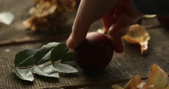 Naturally colored Easter eggs with onion skin.