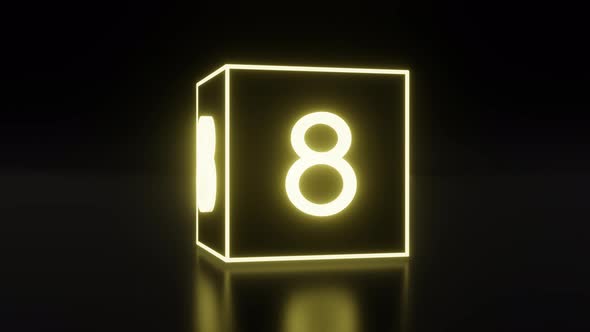 10 Seconds Neon Countdown on Rotating Cube Sides