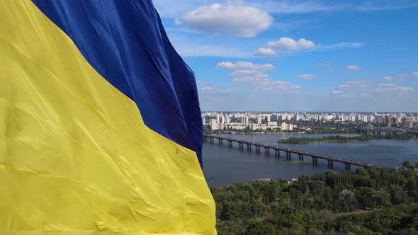 Kyiv - National Flag of Ukraine By Day. Aerial View. Kiev