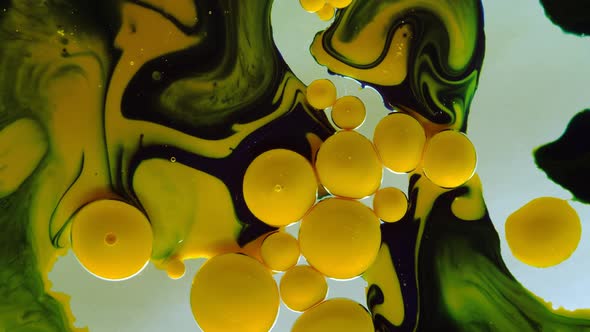 Chaotic Movement Expansion of the Bubble Flow Swirls of Yellow Black and White Colors