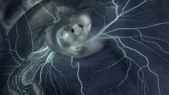Heartbeat and Blood Flow Through the Vessels of a Chicken or Quail Embryo in an Egg