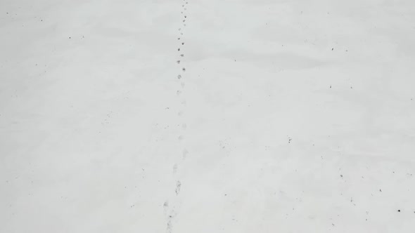 Human with Heavy Backpack Walking By Snow Desert in Alaska