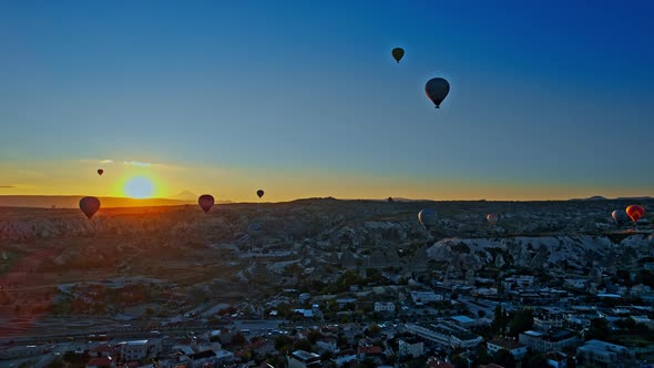 Aerial Drone View of Colorful Hot Air Balloon Flying