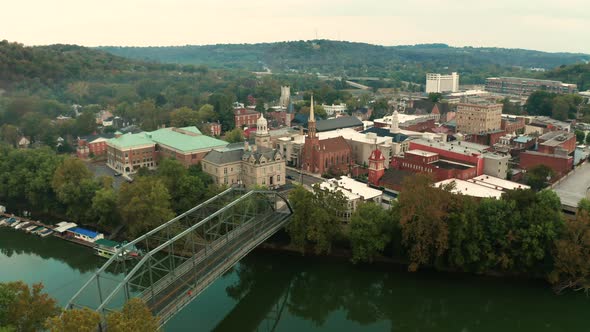 High above the river and capital City at Frankfort Kentucky 4K UHD