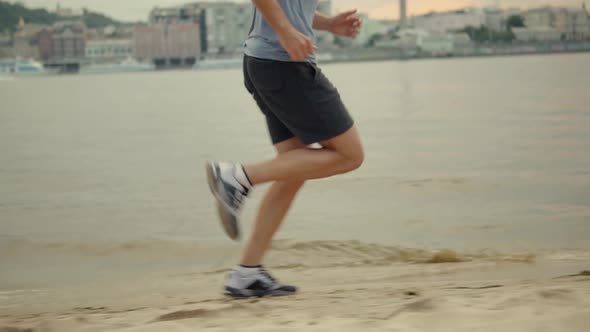 Sportsman Jog Cardio Workout. Man Runner Fitness Hard Training Before Running Marathon Competition.