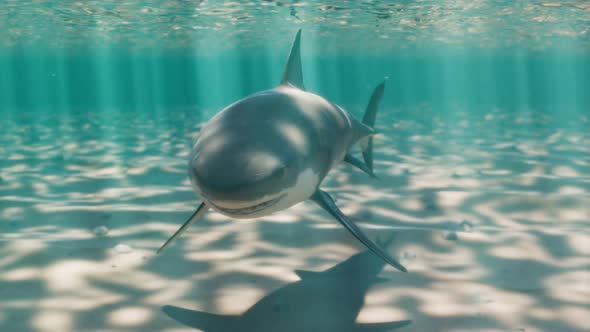 Seamless looping animation of a shark swimming in a  beautiful shallow lagoon.