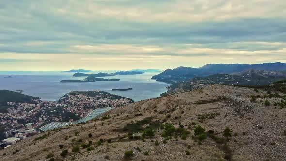 Incredible aerial landscape of Dubrovnik city and Elaphiti Islands in Croatia