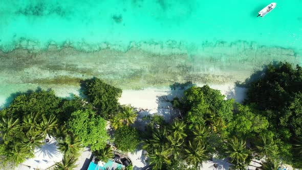 Aerial nature of tropical bay beach vacation by aqua blue lagoon and white sandy background of journ