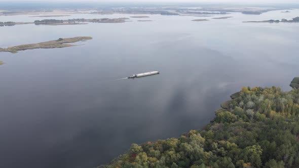 Beautiful Aerial View of the River Dnipro. Ukraine, Slow Motion