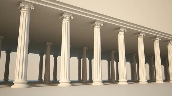 Infinite walk with a view of classical Greek columns construction . Loopable. HD