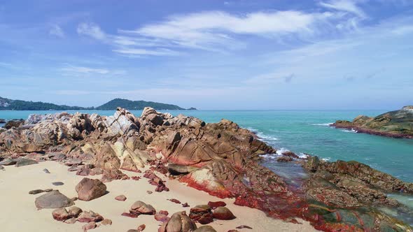 Amazing beautiful seashore rocks in Phuket ocean Sea waves crashing on rocks cliff seascape