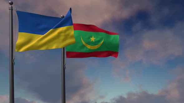 Mauritania Flag Waving Along With The National Flag Of The Ukraine - 2K