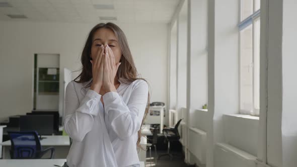 Close Up View of Girl in White Shirt in Office