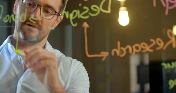 Close-up of business executives discussing over glass wall in office 4k