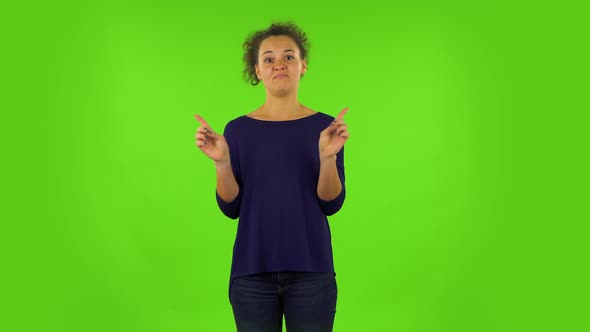 Upset Woman Negatively Waving Her Head Expressing She Is Innocent. Green Screen