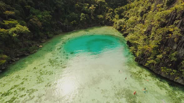 Coron Palawan Philippines Aerial View of Beautiful Twin Lagoon and Limestone Cliffs