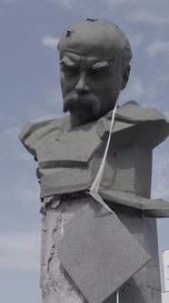 Vertical Video of the Wartorn Shevchenko Monument in Ukraine