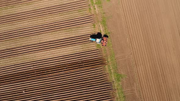 Agricultural Work on a Tractor Farmer Sows Grain