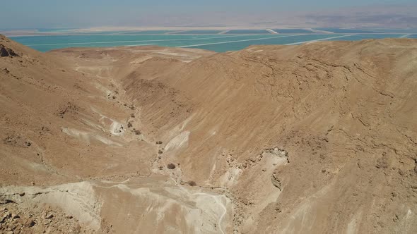 Aerial of the Dead Sea and arid hills