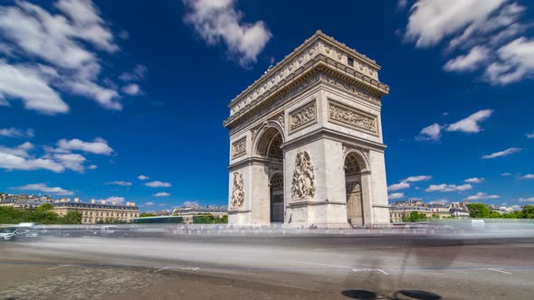 The Arc De Triomphe Triumphal Arch of the Star Timelapse Hyperlapse is Famous Monument in Paris