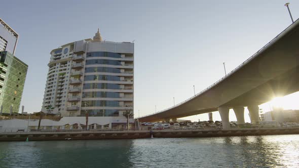 Modern buildings and a bridge in Dubai