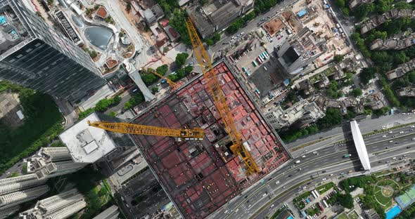 Aerial footage of construction site in shenzhen city, China