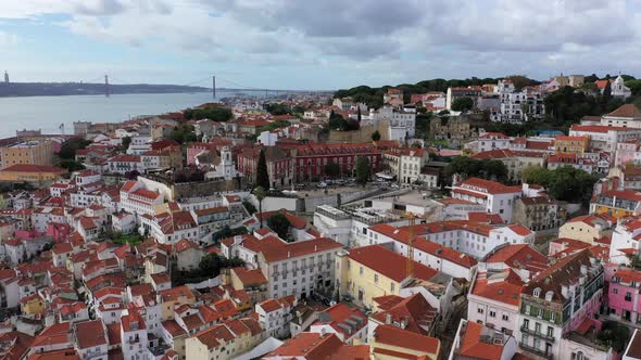 Aerial View Over the Historic Alfama District of Lisbon