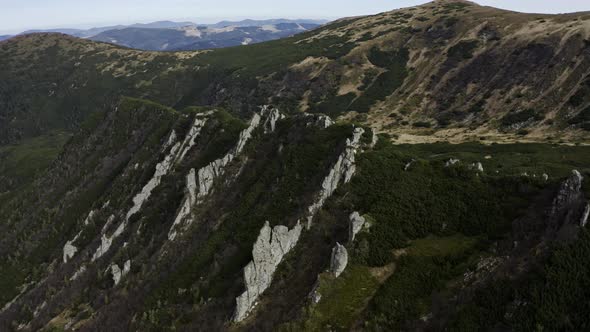 Aerial View of Rocky Peak of Spitz Mountain in the Carpathian Mountains